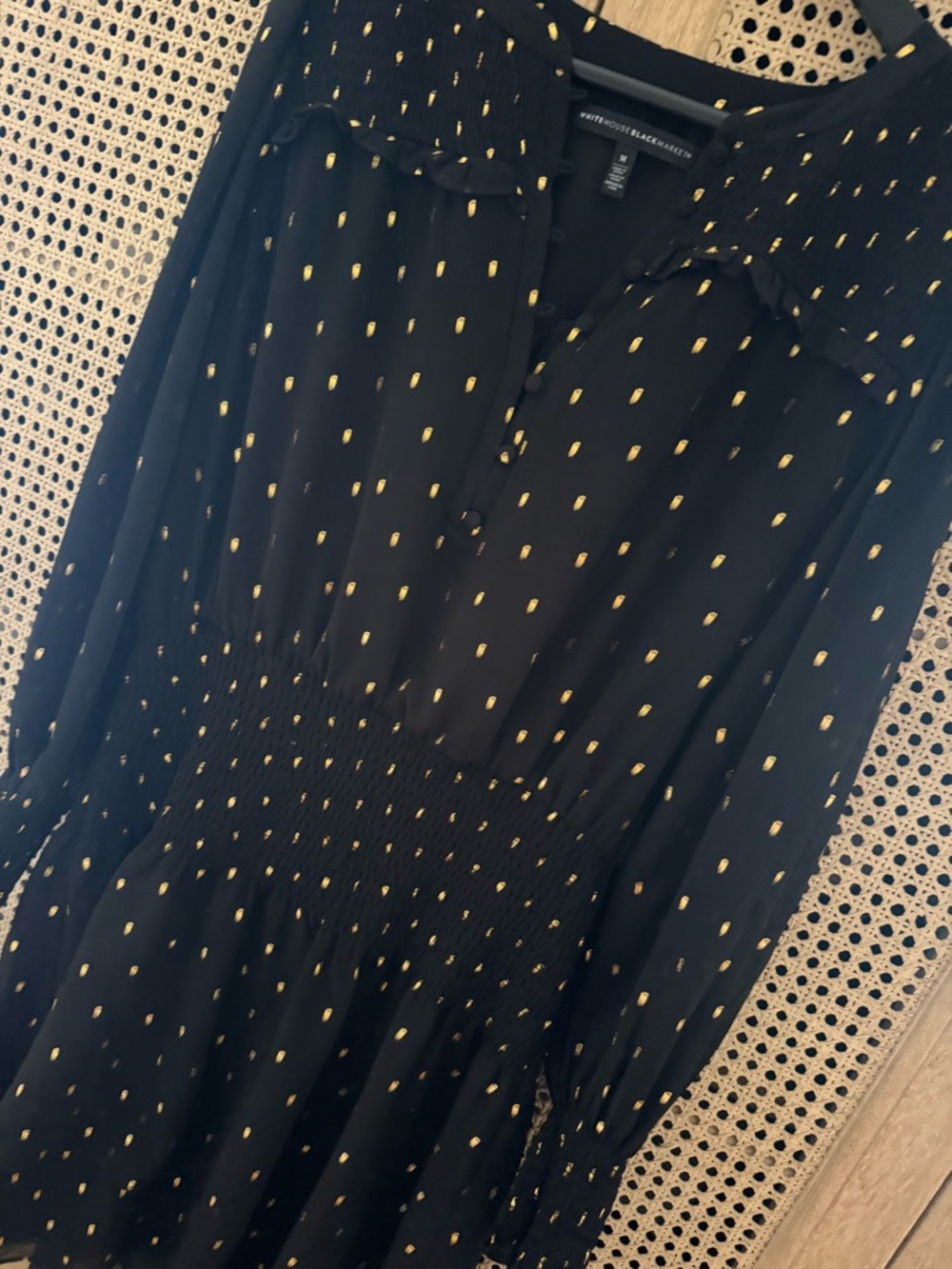 White House Black Market Black Dress with Gold Dot Accents